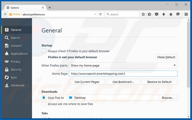 Removendo search.smartshopping.com da página inicial do Mozilla Firefox
