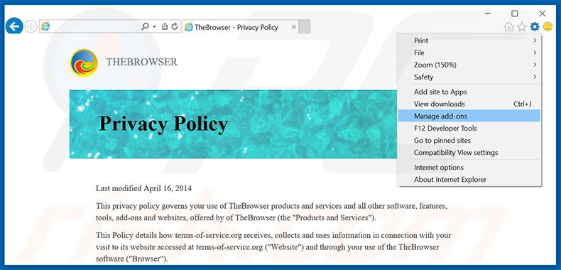Removendo os anúncios TheBrowser do Internet Explorer passo 1