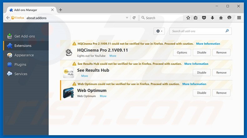 Removendo os anúncios WebOptimum do Mozilla Firefox passo 2