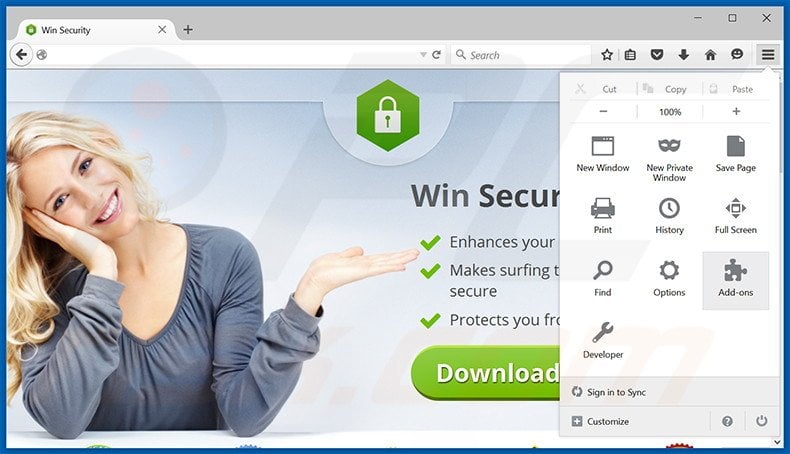 Removendo os anúncios Win Security do Mozilla Firefox passo 1