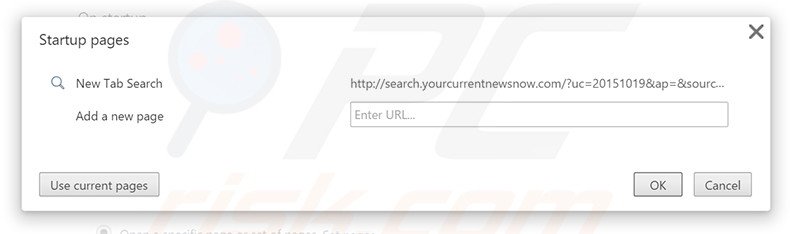 Remova a página inicial search.yourcurrentnewsnow.com do Google Chrome