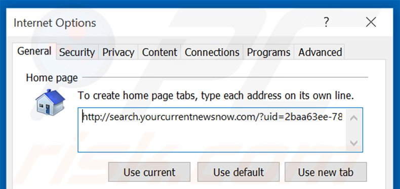 Removendo a página inicial search.yourcurrentnewsnow.com do Internet Explorer