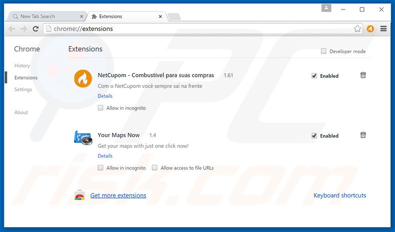 Removendo as extensões relacionadas a search.yourmapsnow.com do Google Chrome