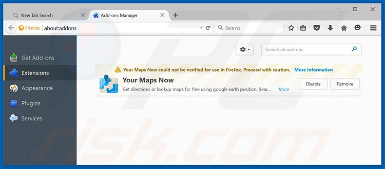 Removendo as extensões relacionadas a  search.yourmapsnow.com do Mozilla Firefox
