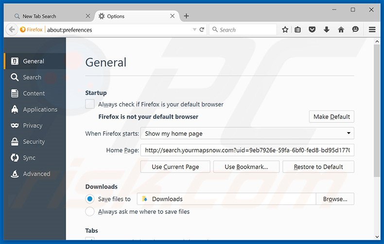 Removendo search.yourmapsnow.com da página inicial do Mozilla Firefox