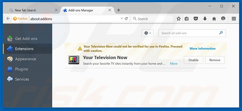 Removendo as extensões relacionadas a search.yourtelevisionnow.com do Mozilla Firefox