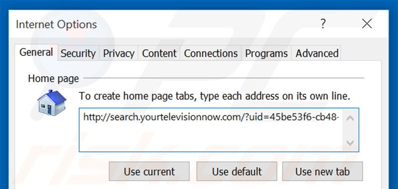 Removendo a página inicial search.yourtelevisionnow.com do Internet Explorer