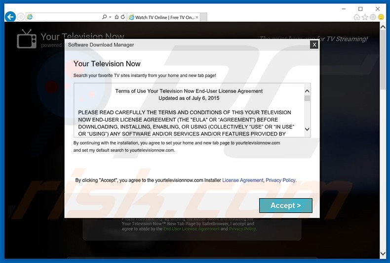 Website usado para promover o sequestrador de navegador Your Television Now