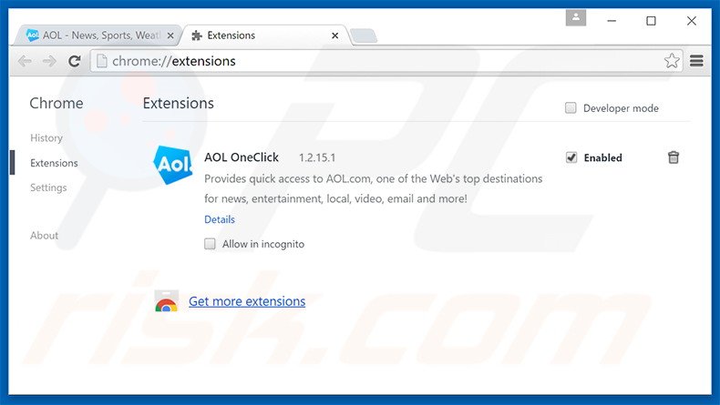 Remover as extensões relacionadas com search.aol.com do Google Chrome