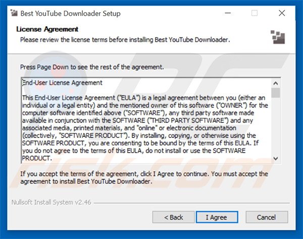 Configuração da instalação do adware oficial Best YouTube Downloader