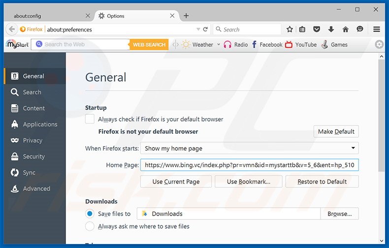 Remover as extensões relacionadas a bing.vc da página do Mozilla Firefox