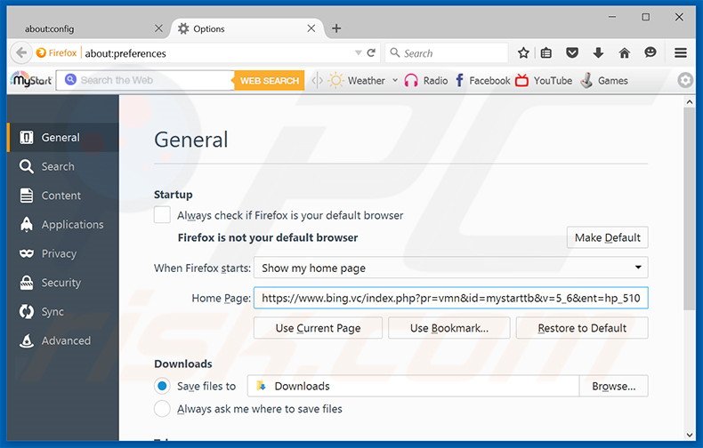 Remover as extensões relacionadas a bing.vc da página do Mozilla Firefox