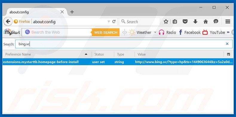 Remover a página inicial bing.vc e motor de busca padrão do Mozilla Firefox