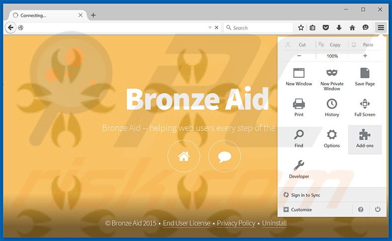 Removendo os anúncios Bronze Aid do Mozilla Firefox passo 1