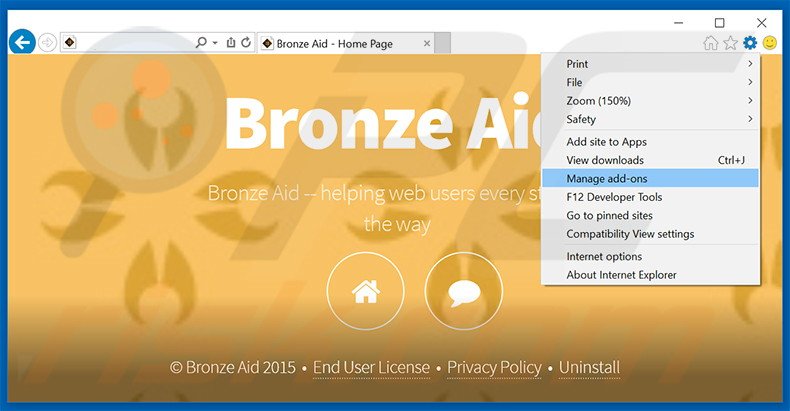 Removendo os anúncios Bronze Aid do Internet Explorer passo 1
