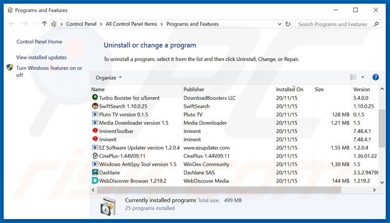 Desinstalar o adware Bronze Aid via Painel de Controlo