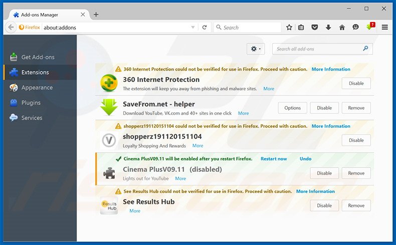 Removendo os anúncios Chromium do Mozilla Firefox passo 2