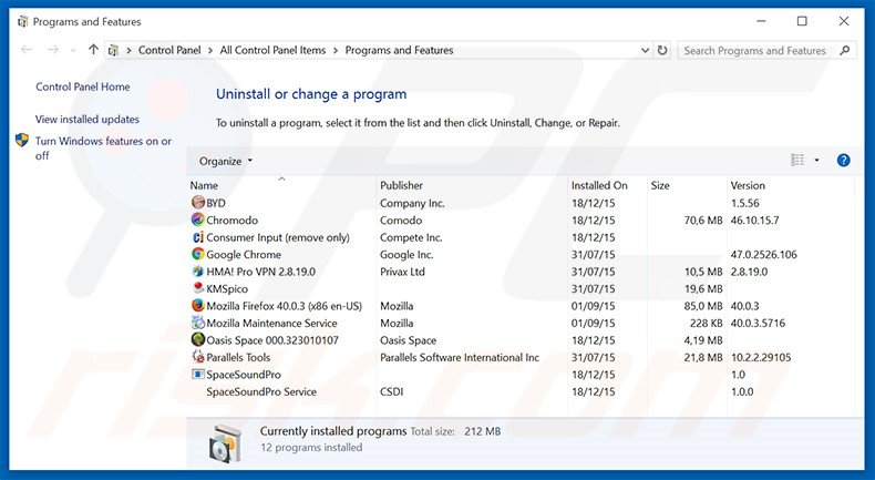 desinstalar o adware Constant Fun via Painel de Controlo