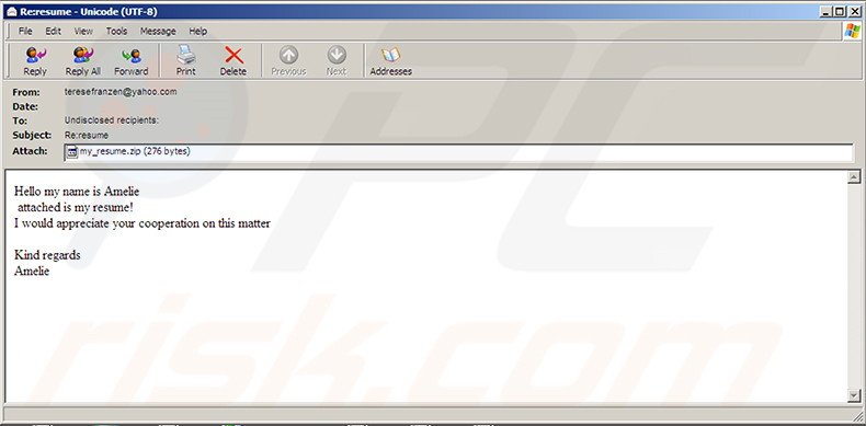 Email fraudulento usado para distribuir o ransomware CryptInfinite