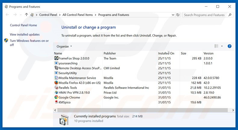 desinstalar o sequestrador de navegador istartpage123.com via Painel de Controlo