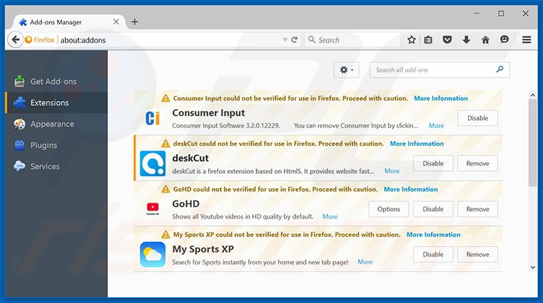 Removendo as extensões relacionadas a istartpageing.com do Mozilla Firefox