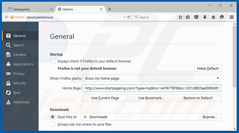 Removendo a página inicial istartpageing.com do Mozilla Firefox