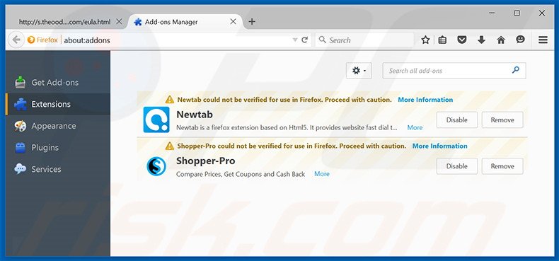 Removendo os anúncios JellySplit do Mozilla Firefox passo 2