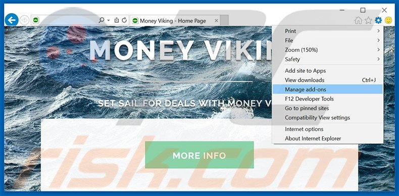 Removendo os anúncios Money Viking do Internet Explorer passo 1