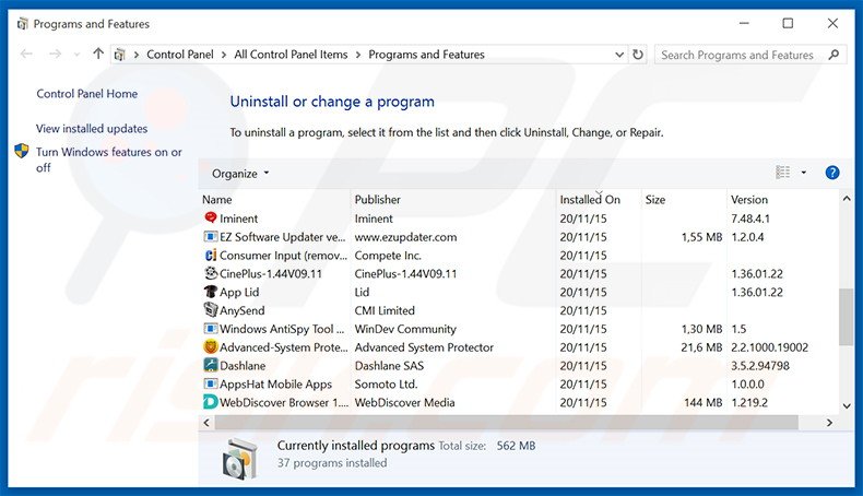 Desinstalar o adware Money Viking através do Painel de Controlo