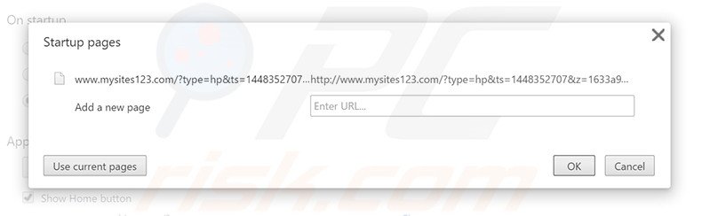 Removendo a página inicial mysites123.com do Google Chrome