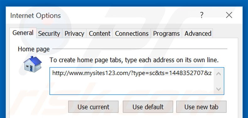 Removendo a página inicial mysites123.com do Internet Explorer