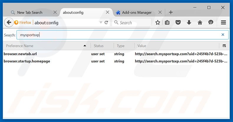 Removendo a página inicial search.mysportsxp.com e motor de busca padrão do Mozilla Firefox
