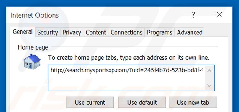Removendo a página inicial search.mysportsxp.com do Internet Explorer