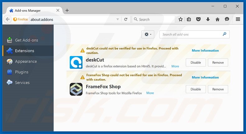Removendo as extensões relacionadas a mysurfing123.com do Mozilla Firefox