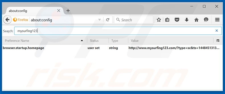 Removendo mysurfing123.com da página inicial e motor de busca padrão do Mozilla Firefox
