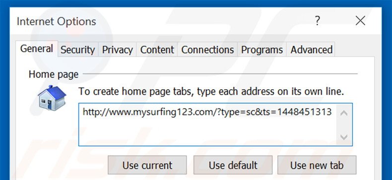 Removendo a página inicial mysurfing123.com do Internet Explorer