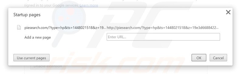 Removendo a página inicial piesearch.com do Google Chrome