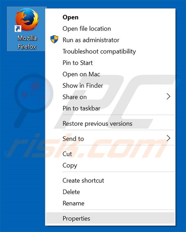 Removendo piesearch.com do atalho do Mozilla Firefox passo 1
