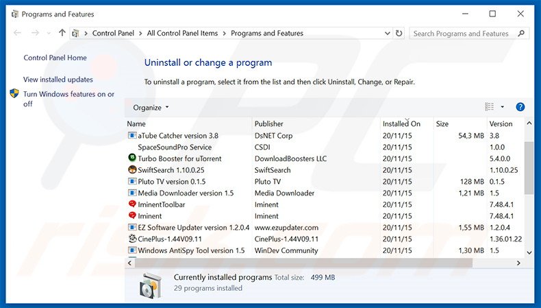 desinstalar o sequestrador de navegador piesearch.com via Painel de Controlo