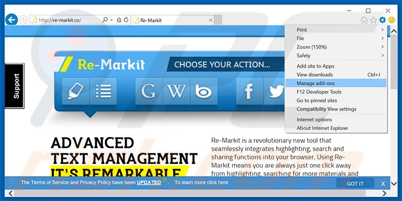 Removendo os anúncios Re-Markit do Internet Explorer passo 1