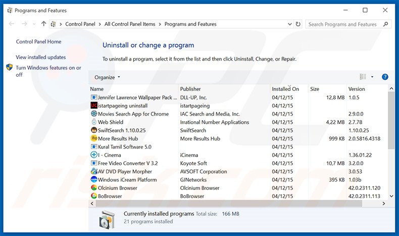 desinstalar o adware Re-Markit via Painel de Controlo