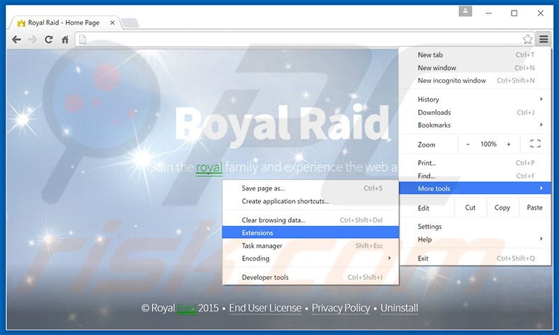 Removendo os anúncios Royal Raid do Google Chrome passo 1