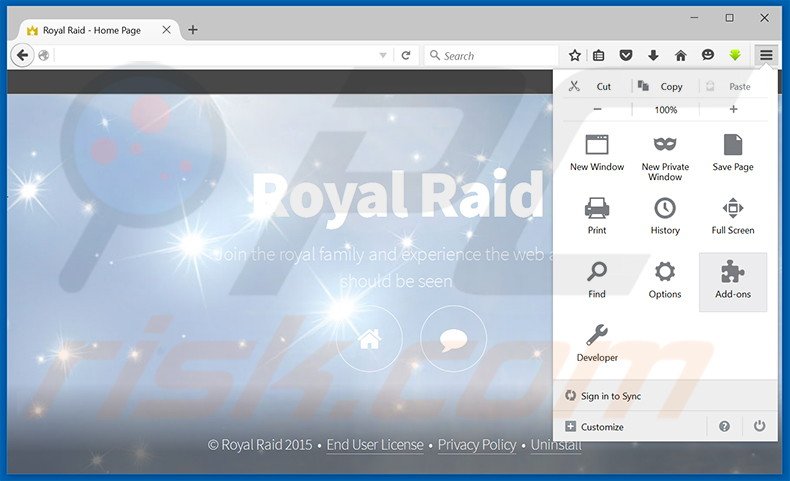 Removendo os anúncios Royal Raid do Mozilla Firefox passo 1