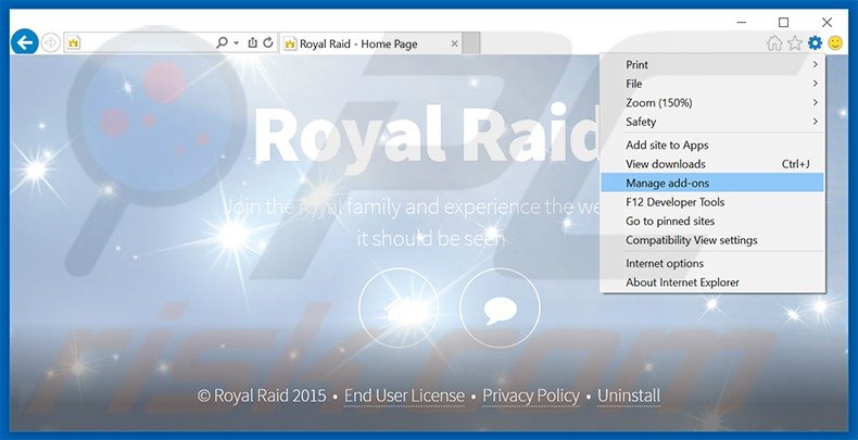Removendo os anúncios Royal Raid do Internet Explorer passo 1