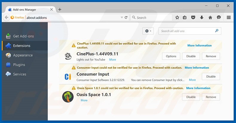 Removendo as extensões relacionadas a search.searchgeniusinfo.com do Mozilla Firefox