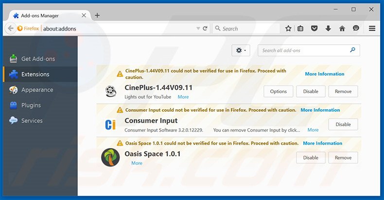 Removendo as extensões relacionadas a search.searchgeniusinfo.com do Mozilla Firefox