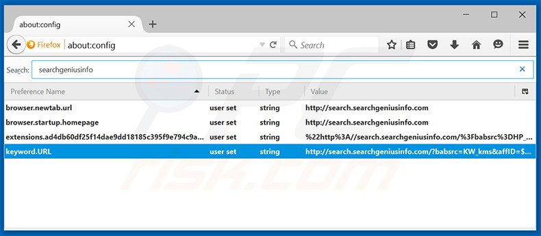 Removendo a página inicial search.searchgeniusinfo.com e motor de busca padrão do Mozilla Firefox