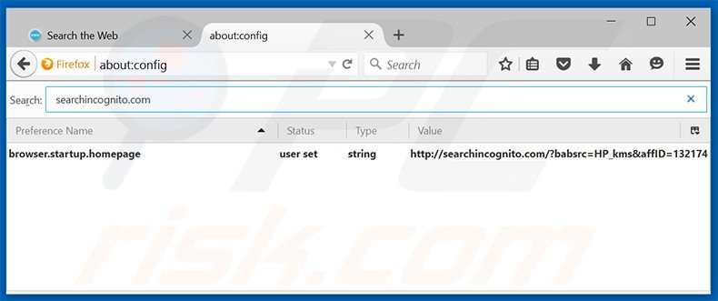 Removendo a página inicial searchincognito.com e motor de busca padrão do Mozilla Firefox
