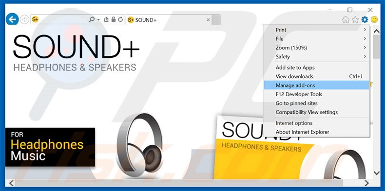 Removendo os anúncios Sound+ do Internet Explorer passo 1