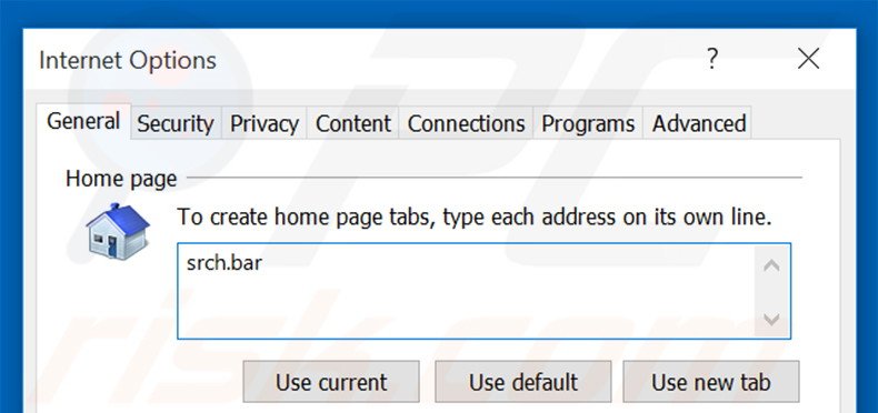 Remover a página inicial srch.bar do Internet Explorer